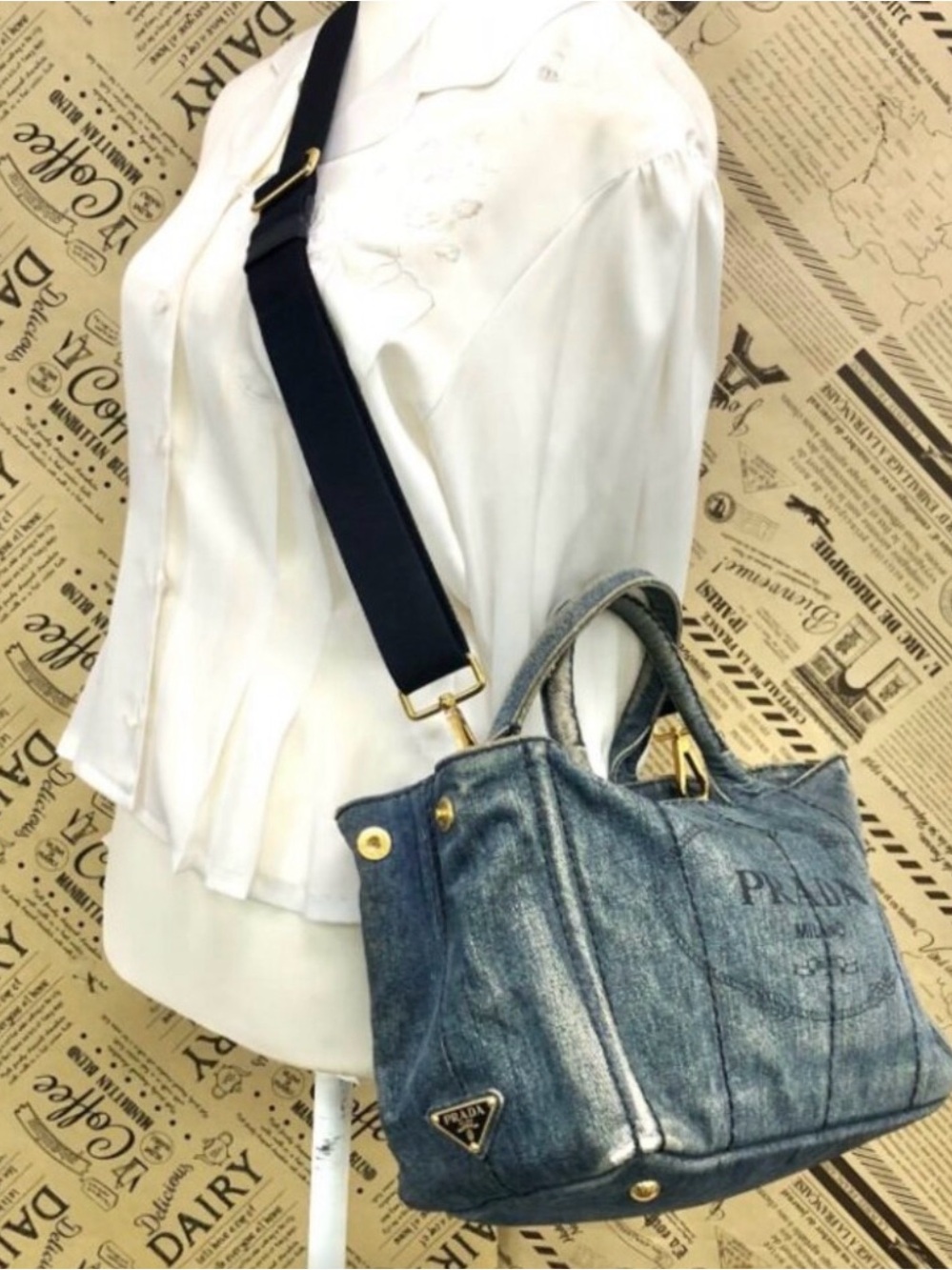 Prada Canapa Tote Vintage Denim Blue - Picture 6 of 15